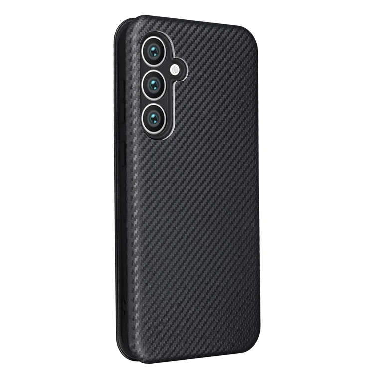 Carbon Fiber Textur Schale für Samsung Galaxy S23 FE, Kartenfach Handyhülle Leder Ständer Hülle - Schwarz