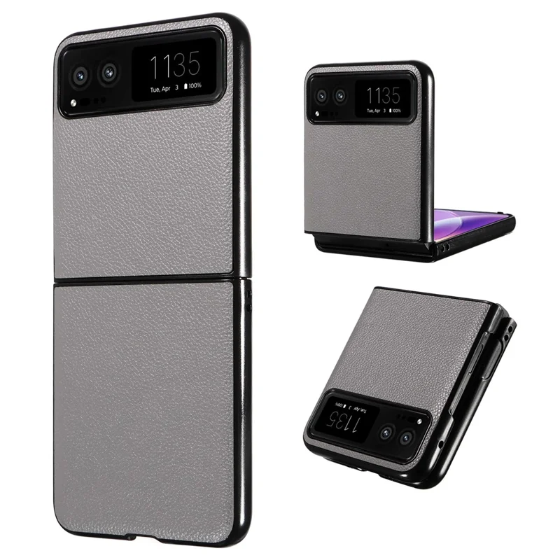 For Motorola Razr 40 5G Litchi Texture Phone Case PU Leather Coated PC Anti-drop Cover - Grey