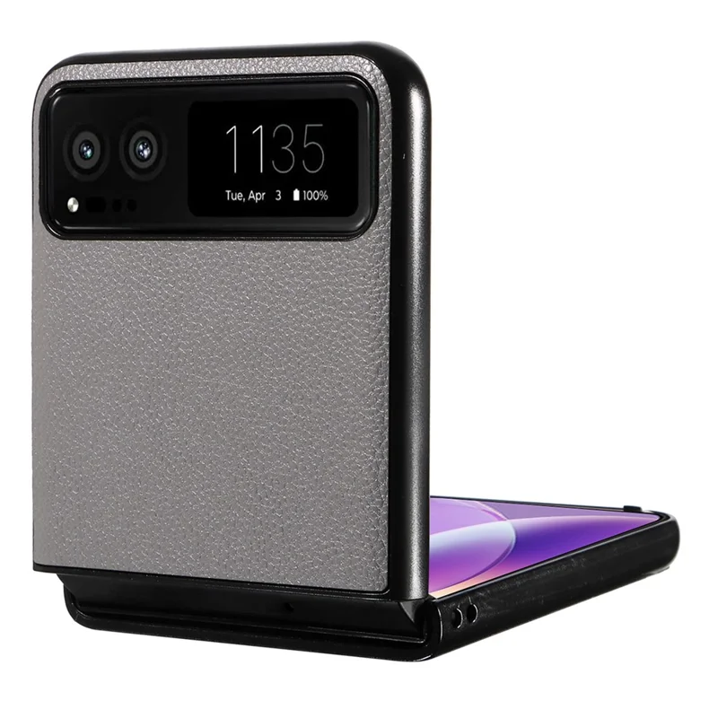 For Motorola Razr 40 5G Litchi Texture Phone Case PU Leather Coated PC Anti-drop Cover - Grey