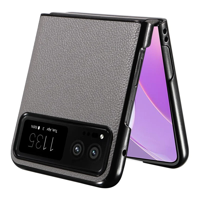 For Motorola Razr 40 5G Litchi Texture Phone Case PU Leather Coated PC Anti-drop Cover - Grey