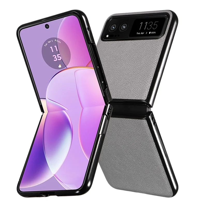 For Motorola Razr 40 5G Litchi Texture Phone Case PU Leather Coated PC Anti-drop Cover - Grey