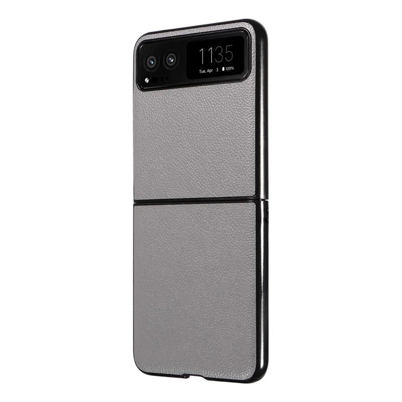 For Motorola Razr 40 5G Litchi Texture Phone Case PU Leather Coated PC Anti-drop Cover - Grey