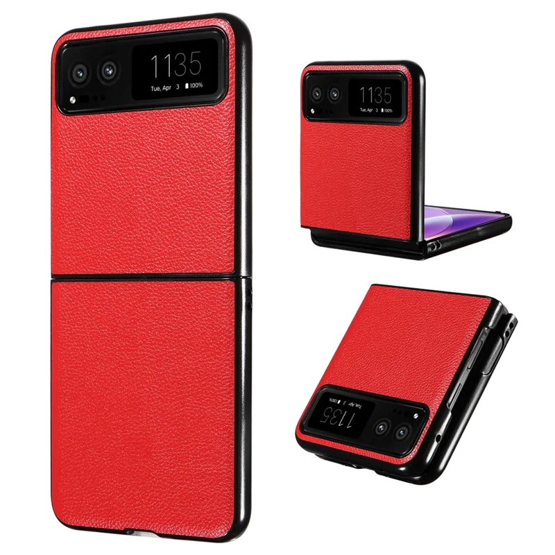 For Motorola Razr 40 5G Litchi Texture Phone Case PU Leather Coated PC Anti-drop Cover - Red