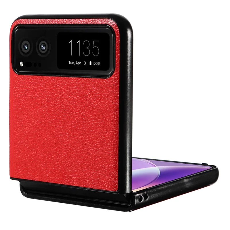 For Motorola Razr 40 5G Litchi Texture Phone Case PU Leather Coated PC Anti-drop Cover - Red