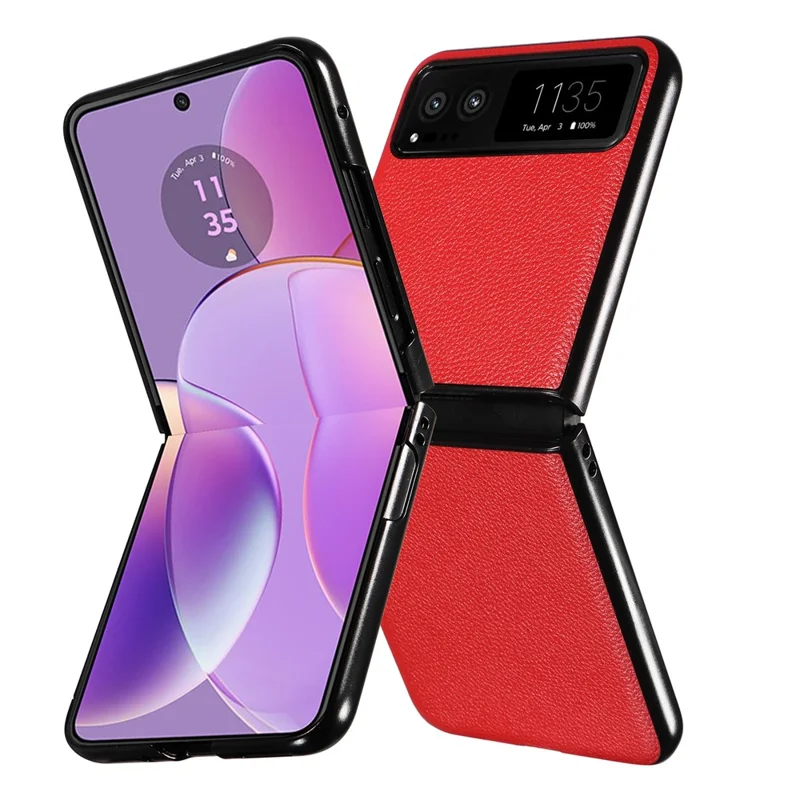 For Motorola Razr 40 5G Litchi Texture Phone Case PU Leather Coated PC Anti-drop Cover - Red
