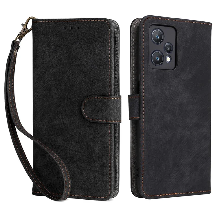 Para Realme 9 Pro 5G / 9 5G (Versão UE) / V25 / Q5 5G Carteira PU Leather Stand Cover RFID Blocking Shell com Alça - Preto