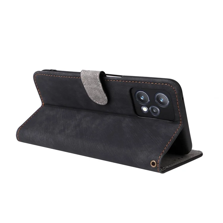 Para Realme 9 Pro 5G / 9 5G (Versão UE) / V25 / Q5 5G Carteira PU Leather Stand Cover RFID Blocking Shell com Alça - Preto