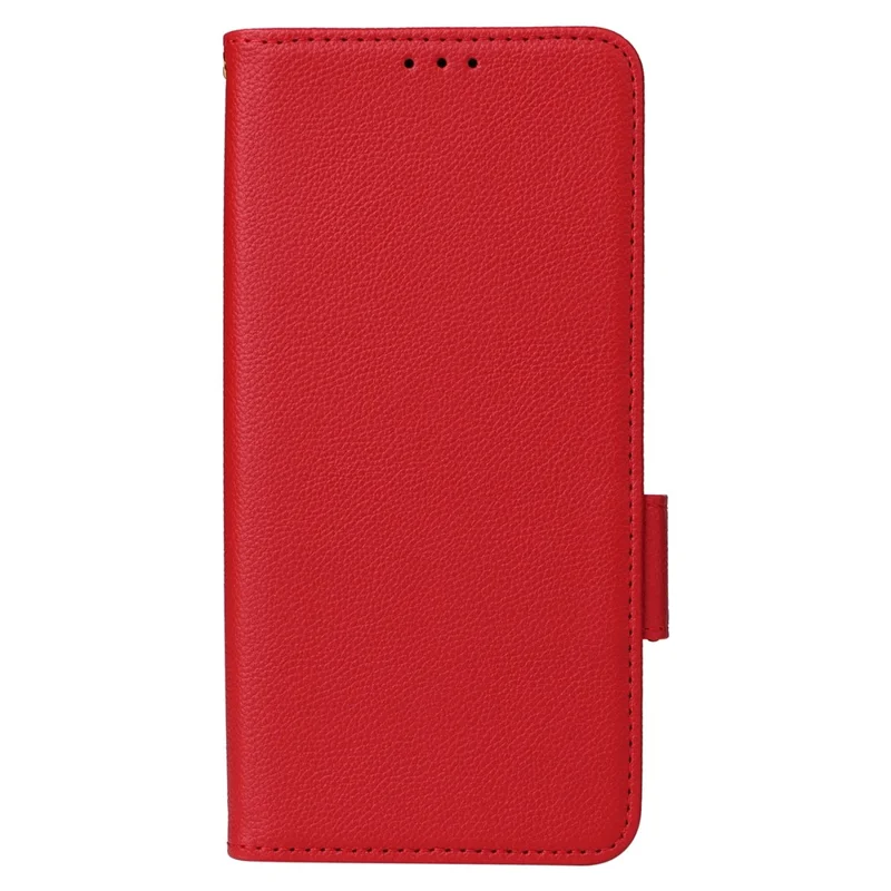 For iPhone 15 Plus Litchi Texture PU Leather Wallet Case Drop Protection Stand Phone Cover with Strap - Red