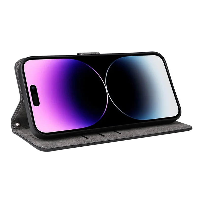 PU Leather Phone Shell for iPhone 15 Plus , Wallet Phone Case RFID Blocking Stand Cover with Strap - Black