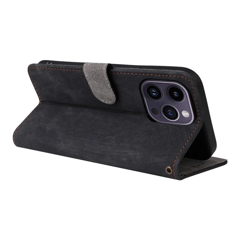 PU Leather Phone Shell for iPhone 15 Plus , Wallet Phone Case RFID Blocking Stand Cover with Strap - Black