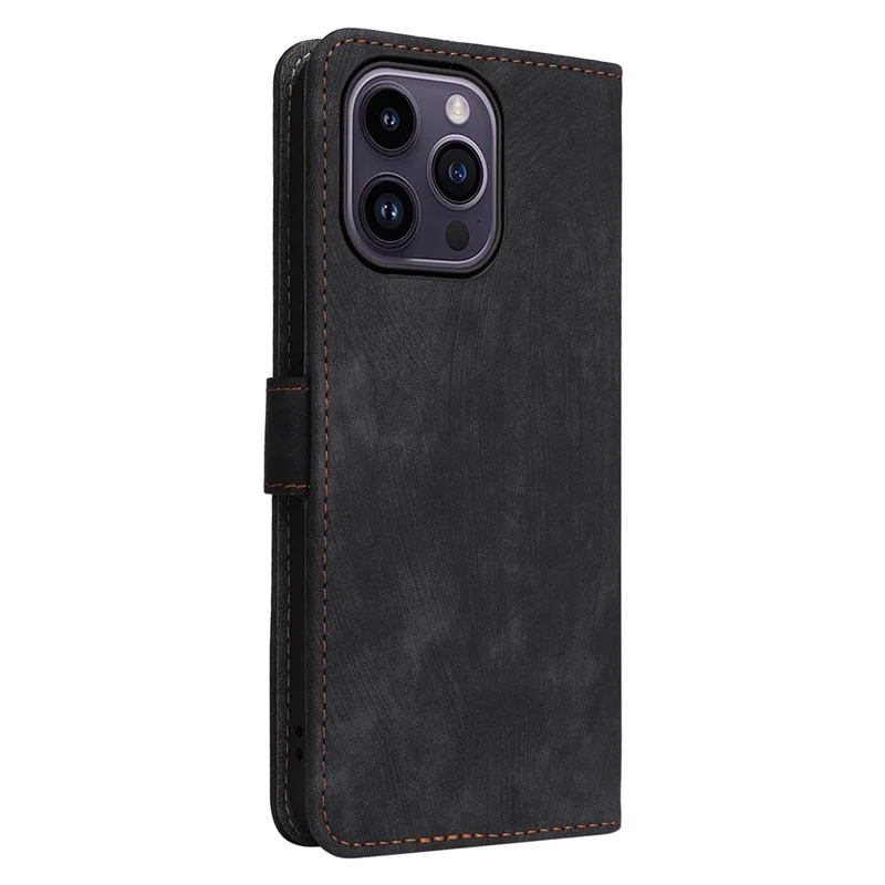 PU Leather Phone Shell for iPhone 15 Plus , Wallet Phone Case RFID Blocking Stand Cover with Strap - Black