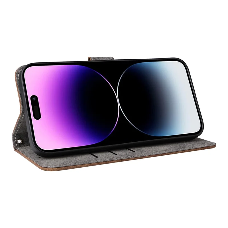 PU Leather Phone Shell for iPhone 15 Plus , Wallet Phone Case RFID Blocking Stand Cover with Strap - Brown