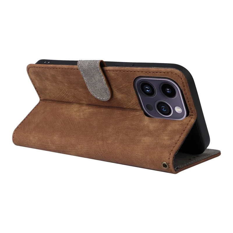 PU Leather Phone Shell for iPhone 15 Plus , Wallet Phone Case RFID Blocking Stand Cover with Strap - Brown