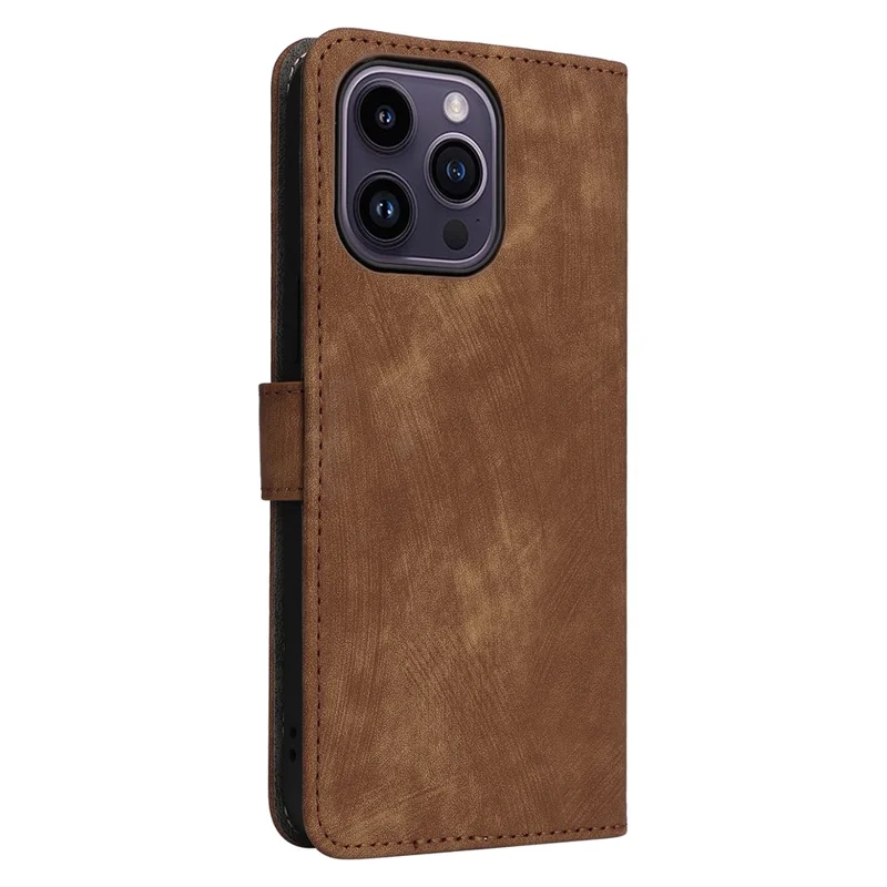 PU Leather Phone Shell for iPhone 15 Plus , Wallet Phone Case RFID Blocking Stand Cover with Strap - Brown