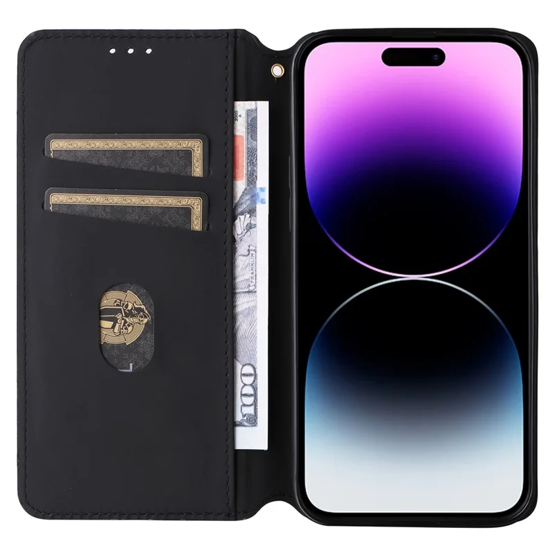 Pour iPhone 15 Plus Rhombus Imprinted Phone Case Anti-drop PU Leather Wallet Stand Cover - Bleu