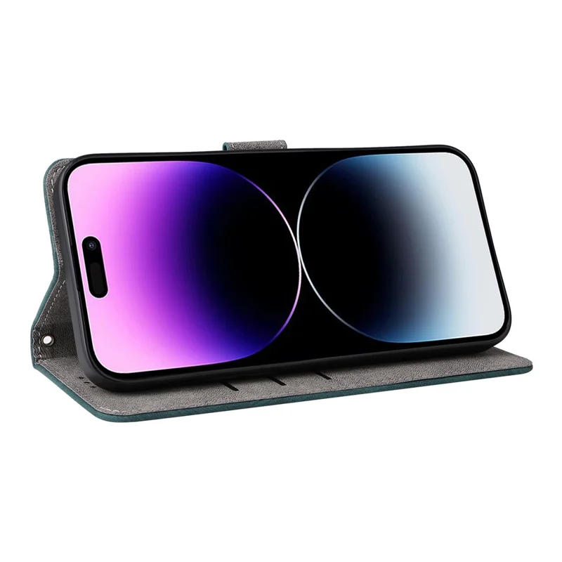 For iPhone 15 Anti-scratch Stand Cover Wallet Phone Case RFID Blocking PU Leather Shell with Strap - Green