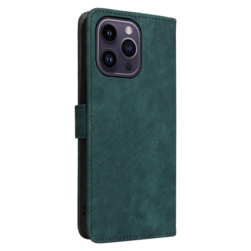 For iPhone 15 Anti-scratch Stand Cover Wallet Phone Case RFID Blocking PU Leather Shell with Strap - Green