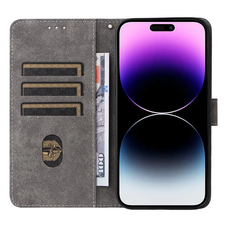 Para iPhone 15 Pro Max Wallet Phone Case RFID Blocking PU Leather Anti-fall Stand Cover with Strap - Roxo