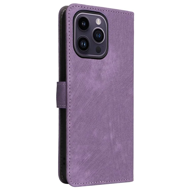 Para iPhone 15 Pro Max Wallet Phone Case RFID Blocking PU Leather Anti-fall Stand Cover with Strap - Roxo
