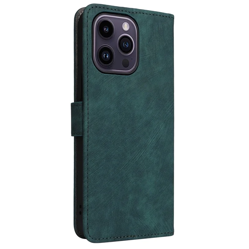 For iPhone 15 Pro Max Wallet Phone Case RFID Blocking PU Leather Anti-fall Stand Cover with Strap - Green