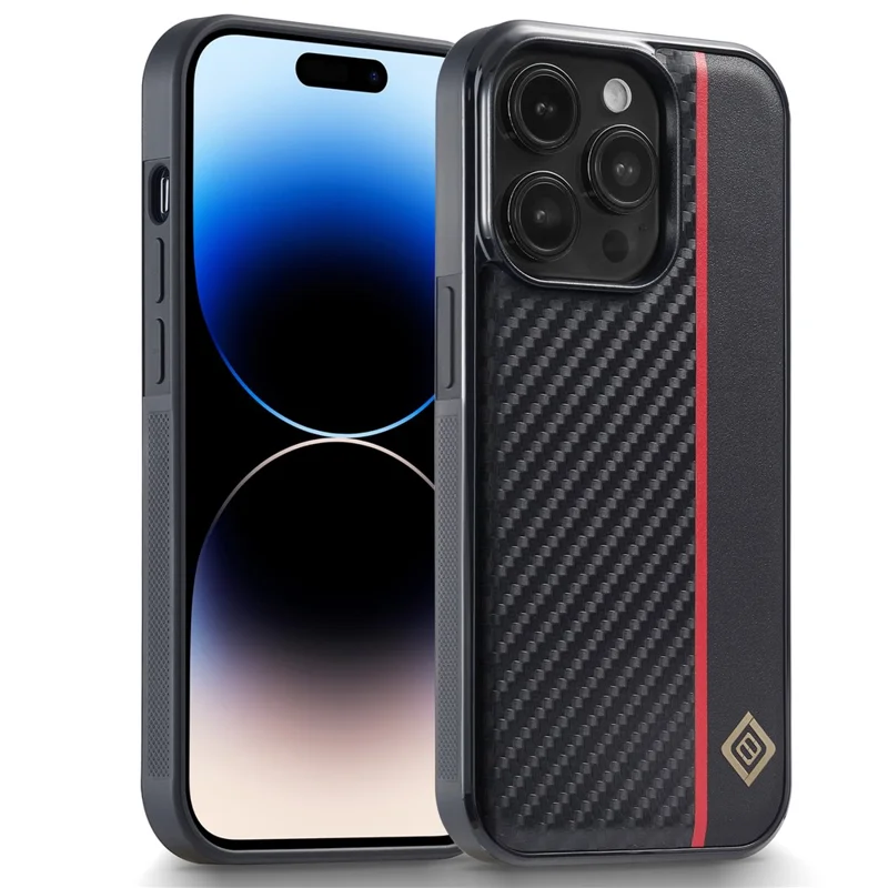 LC.IMEEKE For iPhone 15 Pro Carbon Fiber Texture PU Leather+TPU+EVA Cover Drop-proof Phone Case