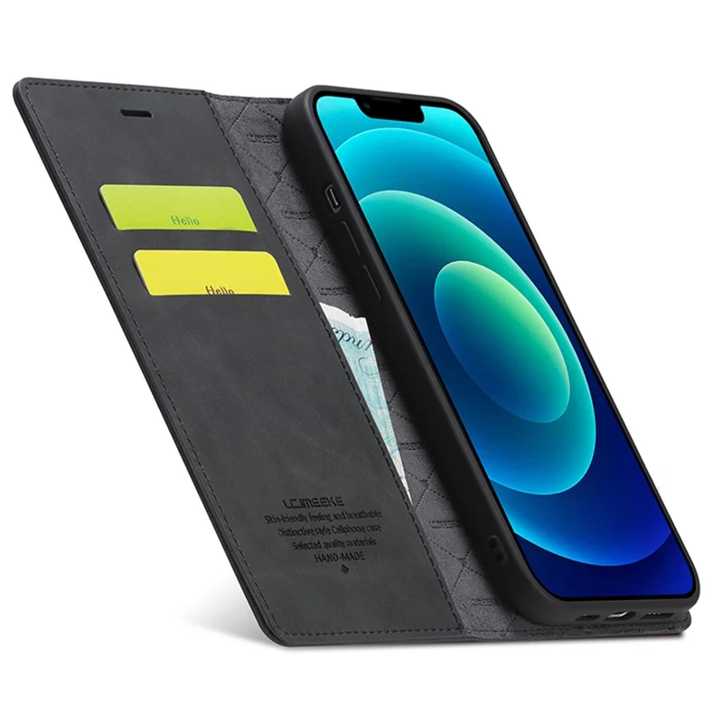 LC.IMEEKE Magnetic Phone Case for iPhone 15 , Microfiber Leather Stand Wallet Cover - Black