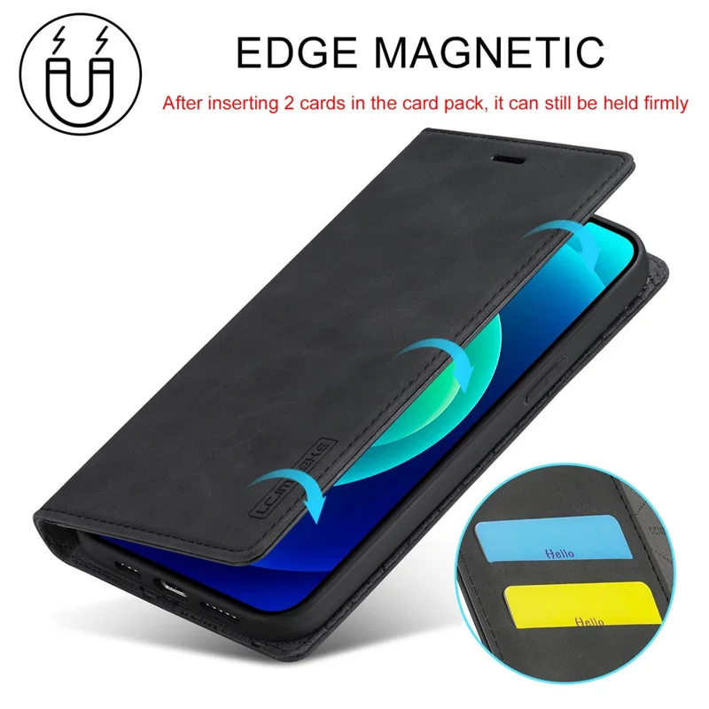 LC.IMEEKE Magnetic Phone Case for iPhone 15 , Microfiber Leather Stand Wallet Cover - Black