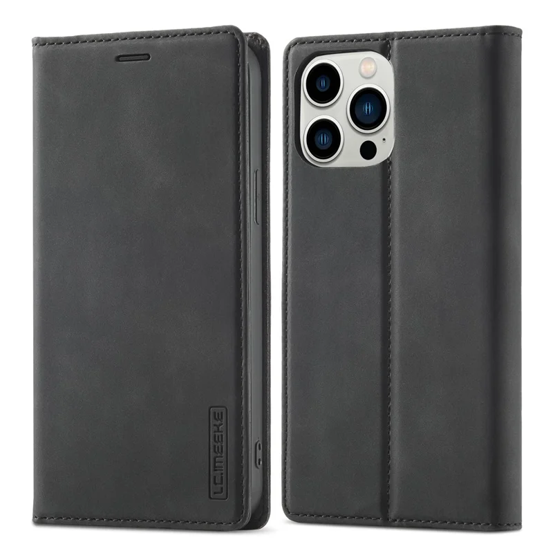 LC.IMEEKE Phone Cover for iPhone 15 Pro , Microfiber Leather Stand Wallet Magnetic Phone Case - Black