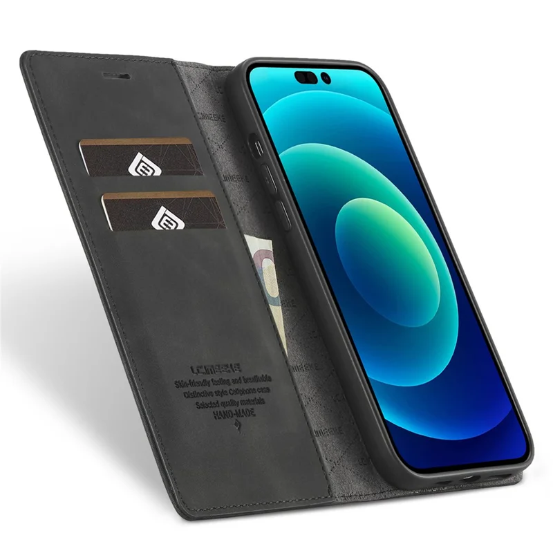 LC.IMEEKE Phone Cover for iPhone 15 Pro , Microfiber Leather Stand Wallet Magnetic Phone Case - Black