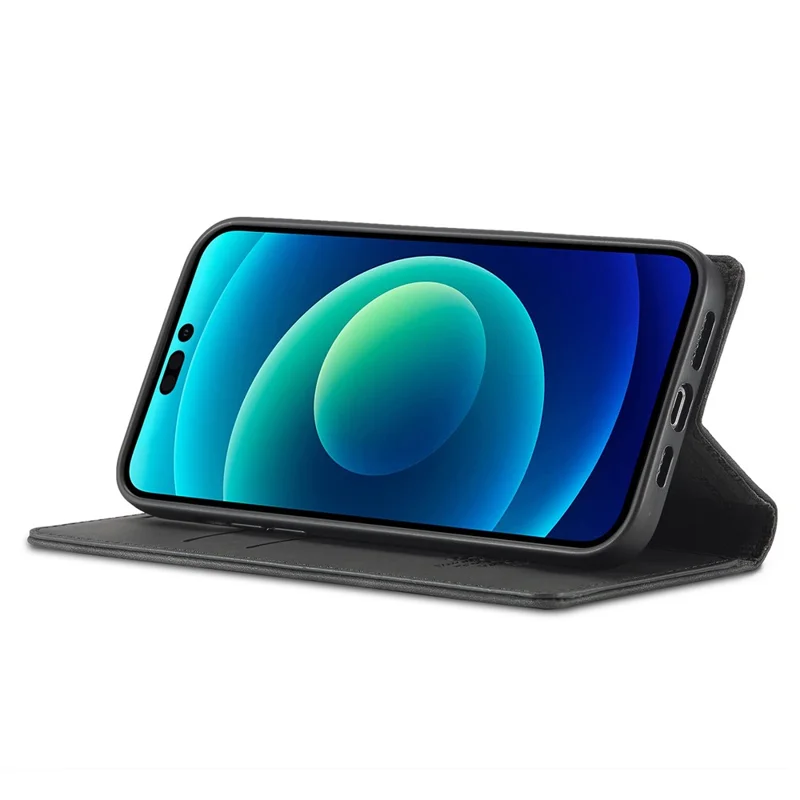 LC.IMEEKE Phone Cover for iPhone 15 Pro , Microfiber Leather Stand Wallet Magnetic Phone Case - Black