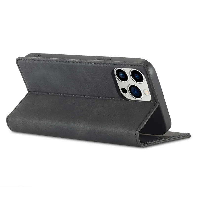 LC.IMEEKE Phone Cover for iPhone 15 Pro , Microfiber Leather Stand Wallet Magnetic Phone Case - Black