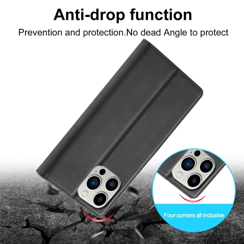 LC.IMEEKE Phone Cover for iPhone 15 Pro , Microfiber Leather Stand Wallet Magnetic Phone Case - Black