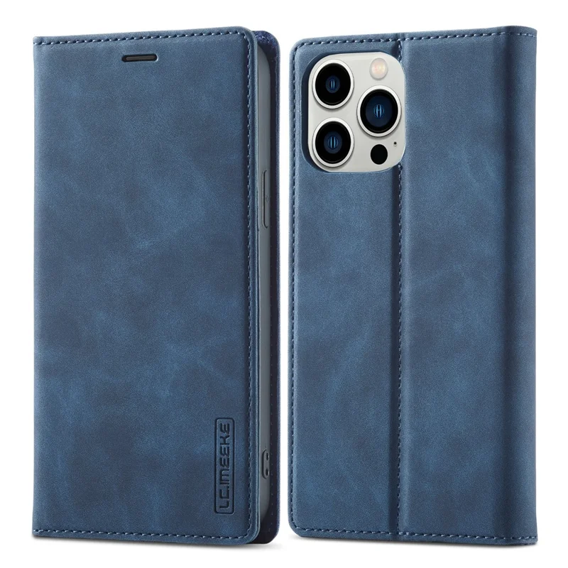 LC.IMEEKE Phone Case for iPhone 15 Pro Max , Magnetic Closure Shell Microfiber Leather Stand Wallet Cover - Blue