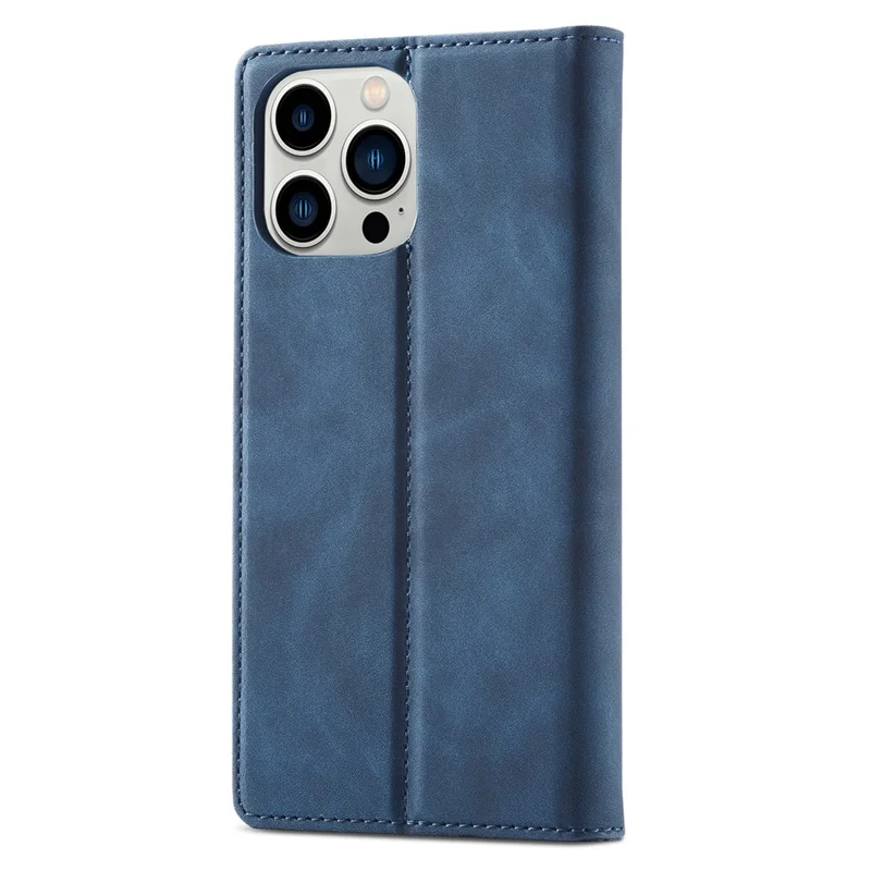 LC.IMEEKE Phone Case for iPhone 15 Pro Max , Magnetic Closure Shell Microfiber Leather Stand Wallet Cover - Blue