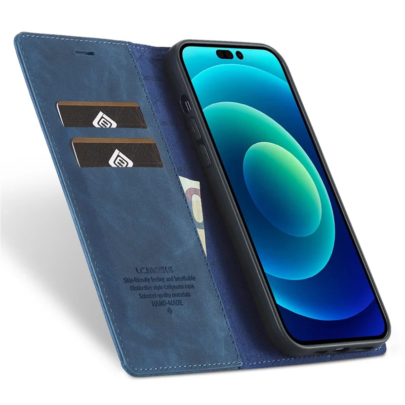 LC.IMEEKE Phone Case for iPhone 15 Pro Max , Magnetic Closure Shell Microfiber Leather Stand Wallet Cover - Blue