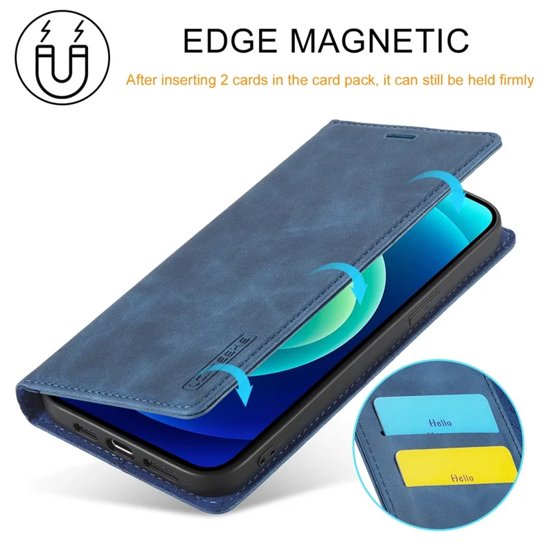 LC.IMEEKE Phone Case for iPhone 15 Pro Max , Magnetic Closure Shell Microfiber Leather Stand Wallet Cover - Blue