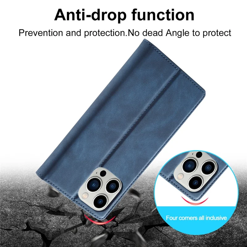 LC.IMEEKE Phone Case for iPhone 15 Pro Max , Magnetic Closure Shell Microfiber Leather Stand Wallet Cover - Blue