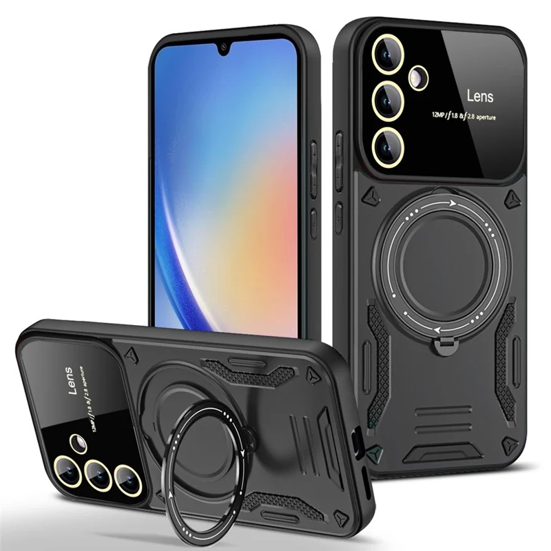 Kickstand Phone Case for Samsung Galaxy A34 5G , PC+TPU Protective Cover Magnetic Case - Black