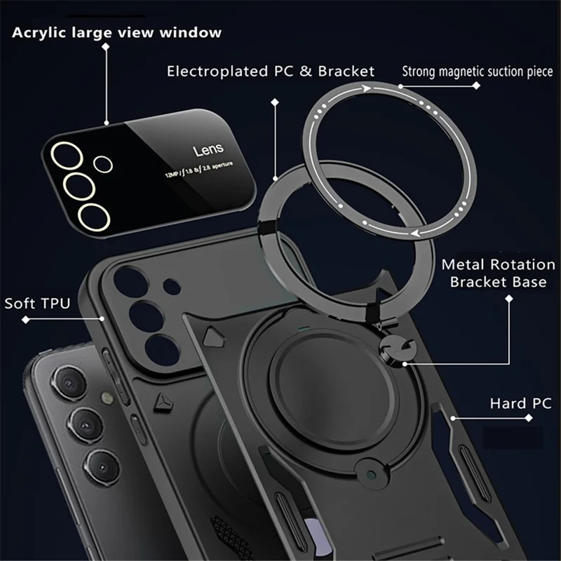 Kickstand Phone Case for Samsung Galaxy A34 5G , PC+TPU Protective Cover Magnetic Case - Black