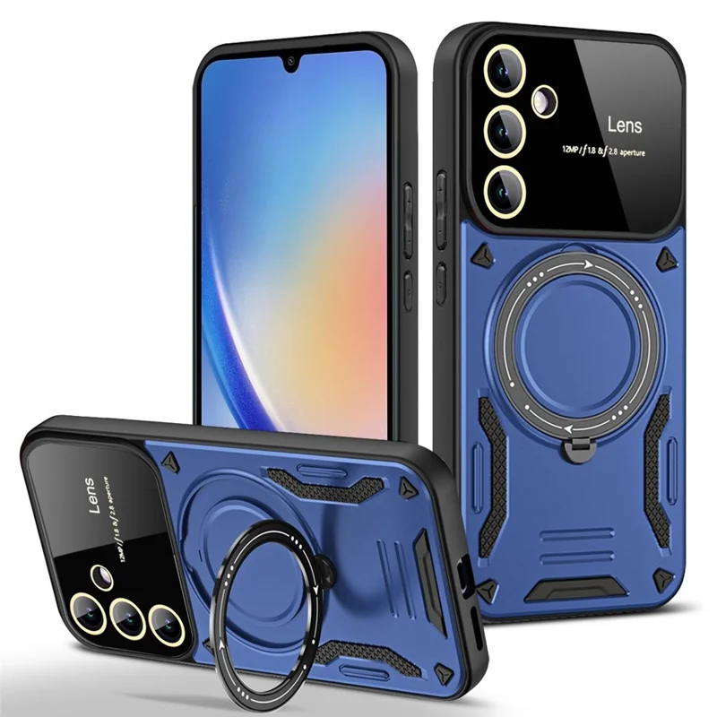 Kickstand Phone Case for Samsung Galaxy A34 5G , PC+TPU Protective Cover Magnetic Case - Blue