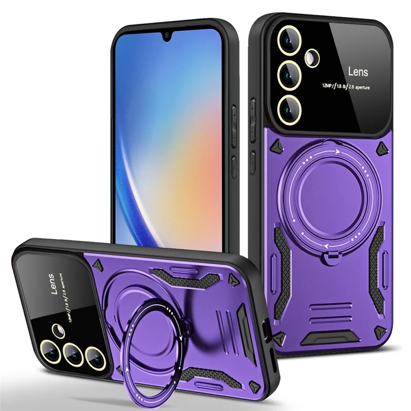 Kickstand Phone Case for Samsung Galaxy A34 5G , PC+TPU Protective Cover Magnetic Case - Purple