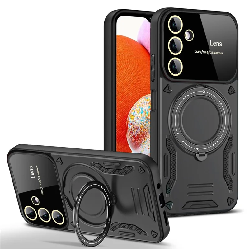 For Samsung Galaxy A14 4G / 5G Anti-drop Phone Case PC+TPU Ring Kickstand Cover Compatible with MagSafe - Black