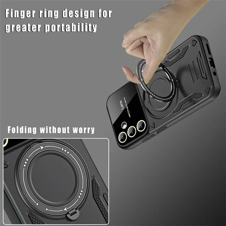 For Samsung Galaxy A14 4G / 5G Anti-drop Phone Case PC+TPU Ring Kickstand Cover Compatible with MagSafe - Black