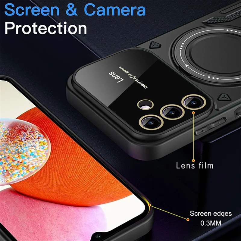 For Samsung Galaxy A14 4G / 5G Anti-drop Phone Case PC+TPU Ring Kickstand Cover Compatible with MagSafe - Black