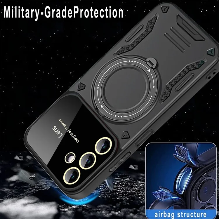 For Samsung Galaxy A14 4G / 5G Anti-drop Phone Case PC+TPU Ring Kickstand Cover Compatible with MagSafe - Black