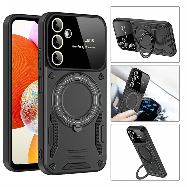 For Samsung Galaxy A14 4G / 5G Anti-drop Phone Case PC+TPU Ring Kickstand Cover Compatible with MagSafe - Black