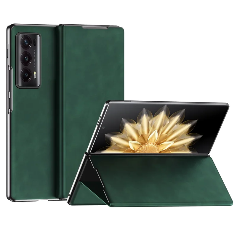 For Honor Magic V2 5G Folding Phone Case Nappa Texture PU Leather + PC Stand Cover - Green