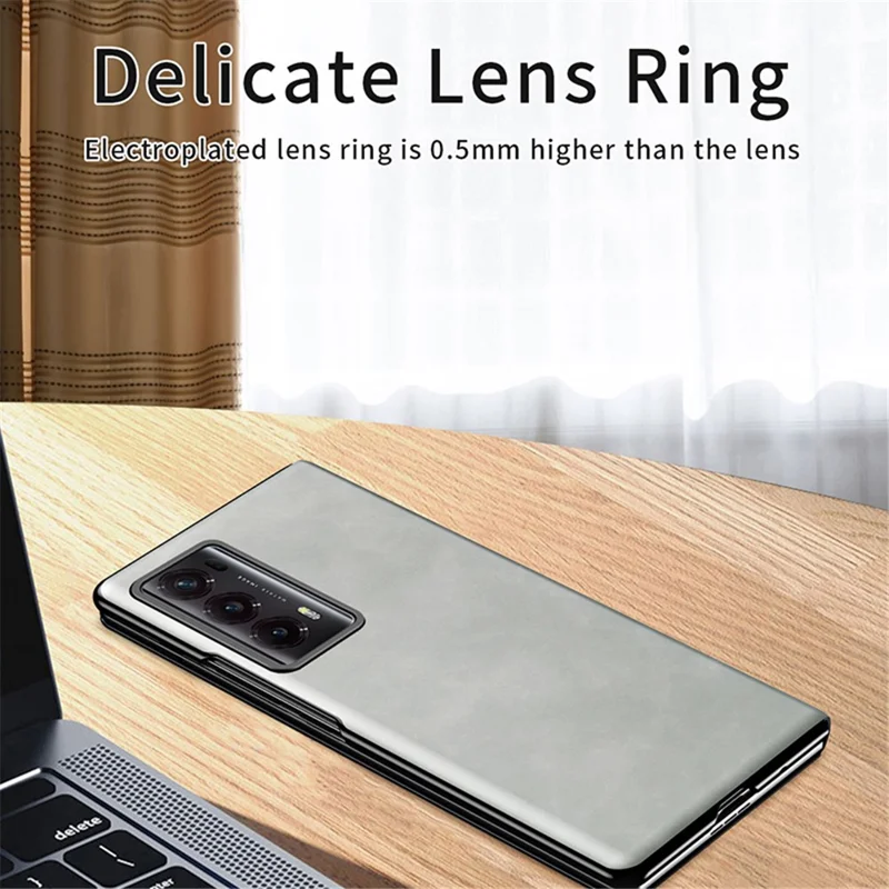 For Honor Magic V2 5G Folding Phone Case Nappa Texture PU Leather + PC Stand Cover - Grey