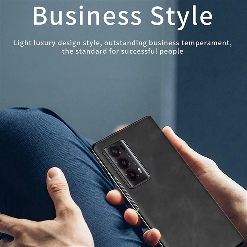 For Honor Magic V2 5G Folding Phone Case Nappa Texture PU Leather + PC Stand Cover - Grey