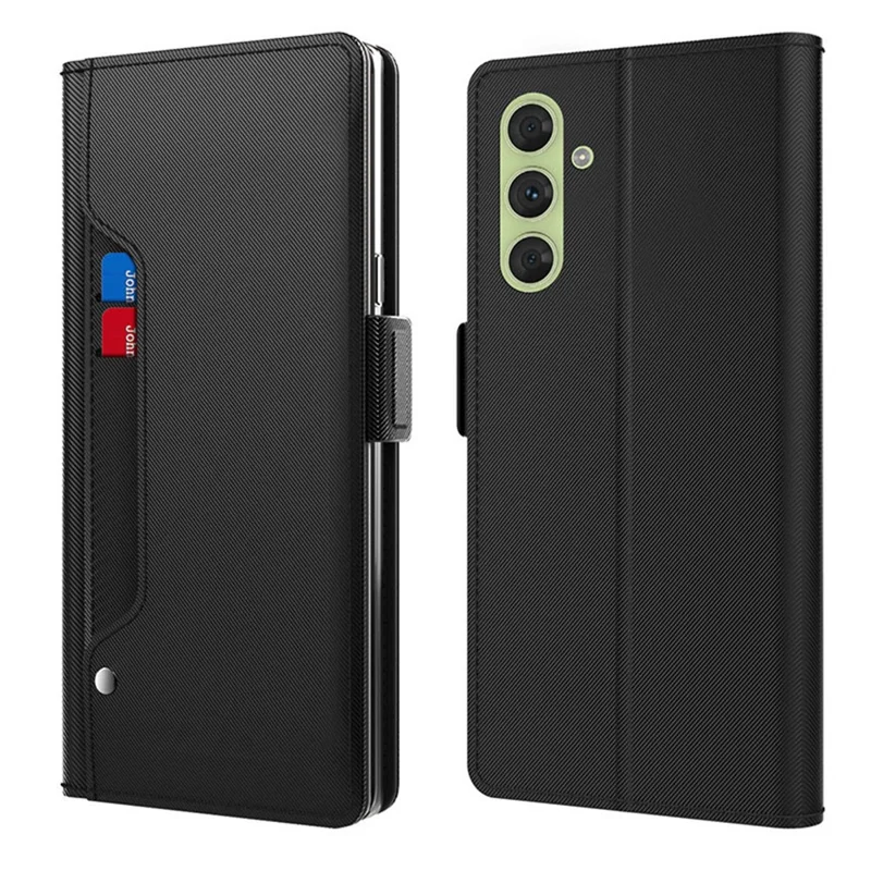 Für Samsung Galaxy F34 5G / M34 5G PU-Leder-Telefonständer-Abdeckung Kratzsicheres Telefongehäuse mit Kartenfach und integriertem Spiegel - Schwarz